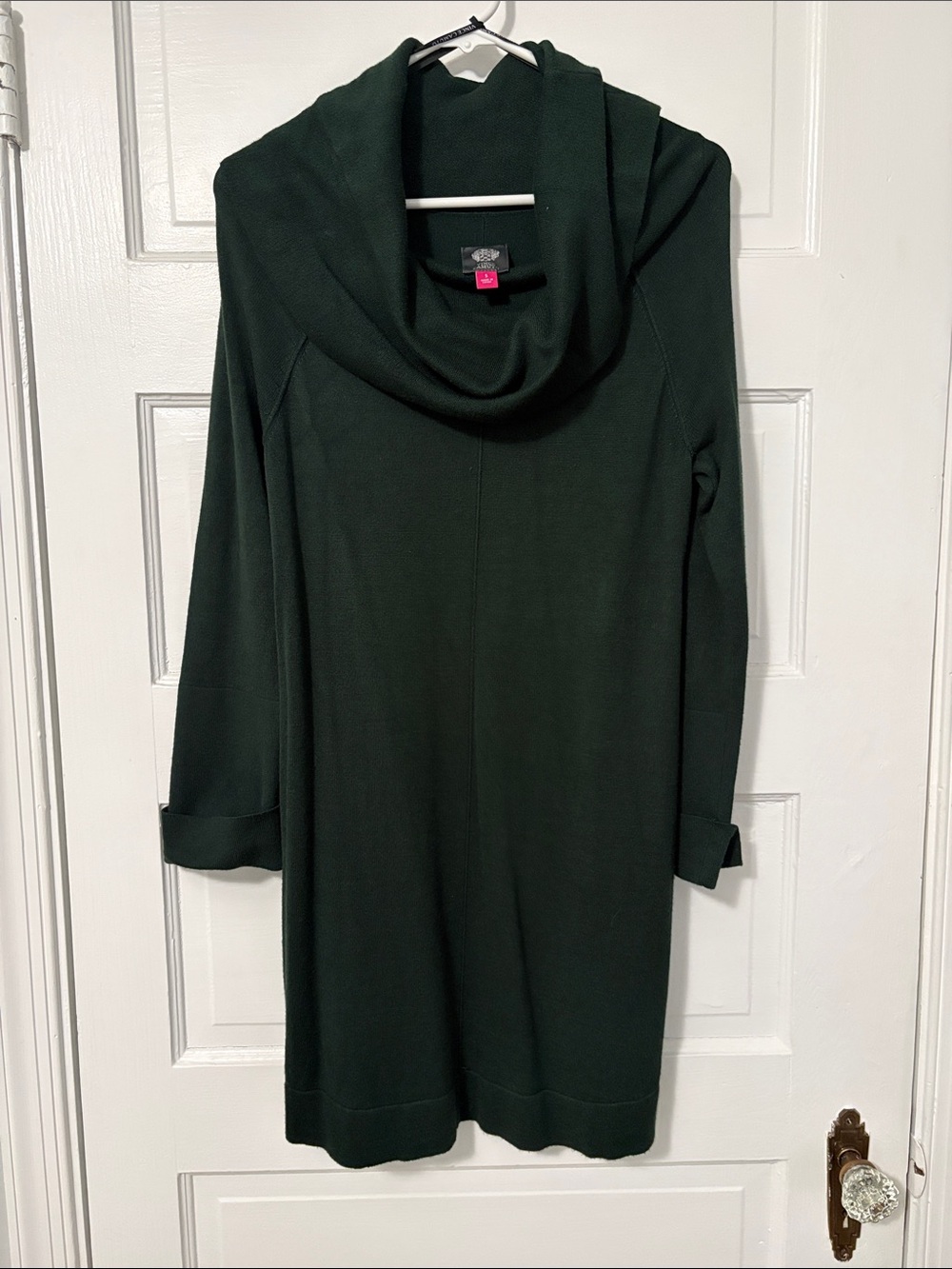 Vince Camuto Dark Forest Green Cowl Neck Knit Sweater Dress Long Sleeve Small
